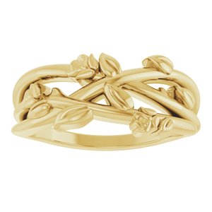 14K Yellow Gold Polished Floral Criss-Cross Ring Size 7