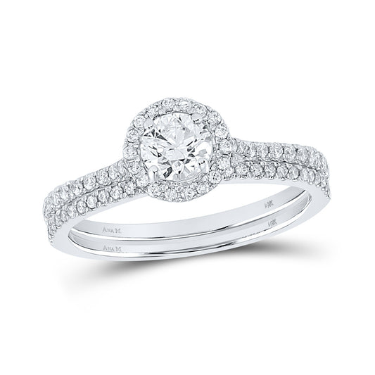 14k White Gold Round Diamond Slender Bridal Wedding Ring Band Set 7/8 Cttw, Womens Size: 5-10