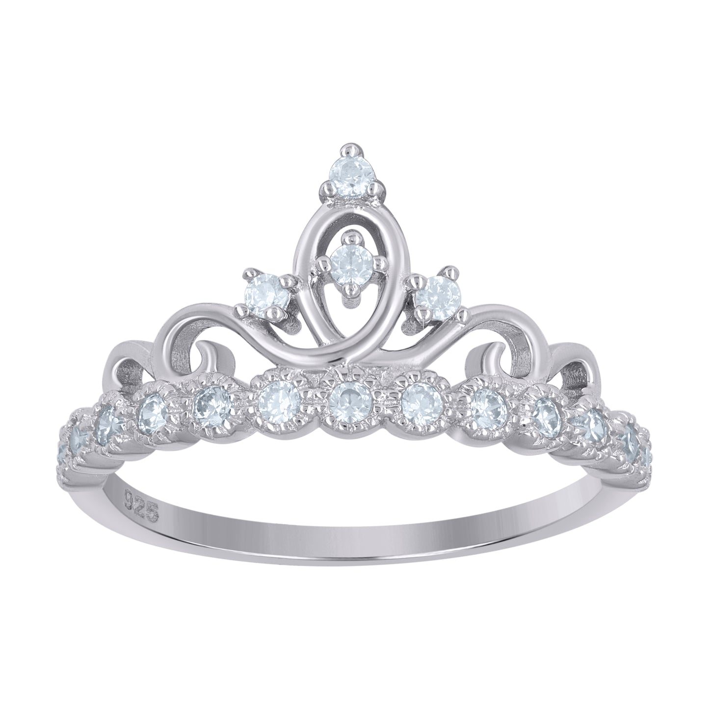 Sterling Silver Women's Cubic-Zirconia Crown Fashion Bridal Anniversary Wedding Engagement Band Ring Size 6 To 9