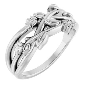 Sterling Silver Polished Floral Criss-Cross Ring Size 7