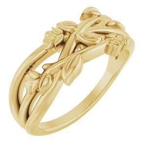 14K Yellow Gold Polished Floral Criss-Cross Ring Size 7