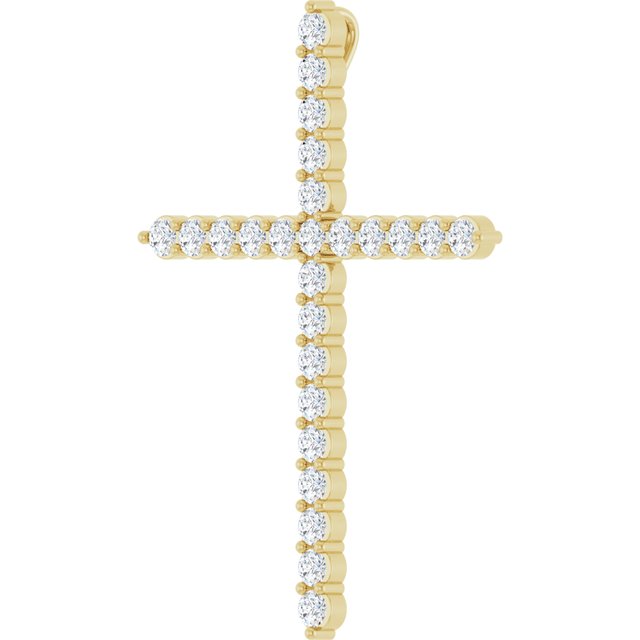 14K Yellow Or White Gold Round Si1-Si2, G-H Polished Lab-Grown Diamond Cross Pendant