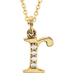 14K Yellow Gold Initial R Round 1 Mm G-H I1 .02 Ctw Natural Diamond Initial Necklace, Length: 16 In