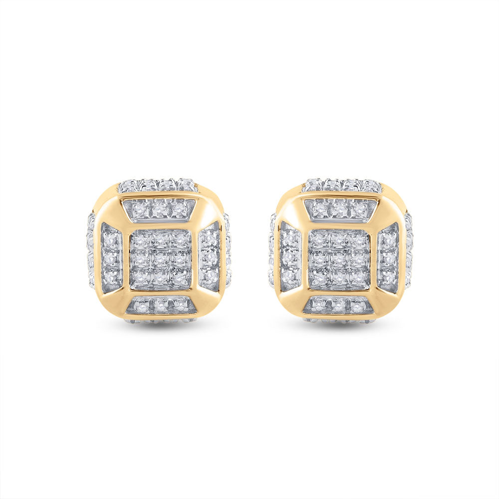 10K Yellow Gold Round Diamond Cushion Cluster Earrings 1/4 Cttw
