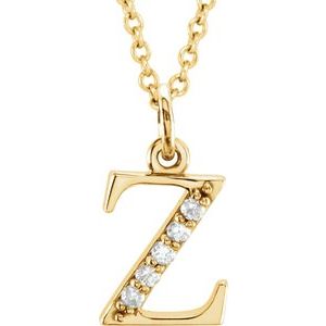 14K Yellow Gold Initial Z Round 1 Mm G-H I1 .025 Ctw Natural Diamond Initial Necklace, Length: 16 In