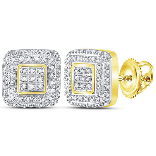 10K Yellow Gold Womens Round Diamond Square Cluster Earrings 1/4 Cttw