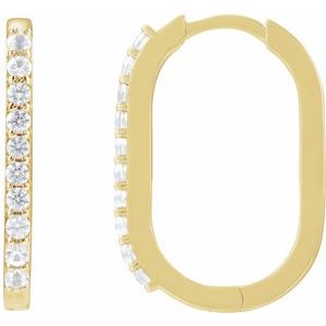 14K Yellow Gold 20 X 13.39 Mm 1.6 Mm Natural White Sapphire Round 1.5 Mm Pair Hinged Polished Natural White Sapphire Hoop Earrings