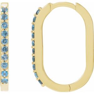 14K Yellow Gold 20 X 13.39 Mm 1.6 Mm Natural London Blue Topaz Round 1.5 Mm Pair Hinged Polished Natural London Blue Topaz Hoop Earrings