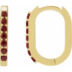 14K Yellow Gold 14 X 10.25 Mm 1.6 Mm Natural Mozambique Garnet Round 1.5 Mm Pair Hinged Polished Natural Mozambique Garnet Hoop Earrings