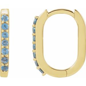 14K Yellow Gold 14 X 10.25 Mm 1.6 Mm Natural London Blue Topaz Round 1.5 Mm Pair Hinged Polished Natural London Blue Topaz Hoop Earrings