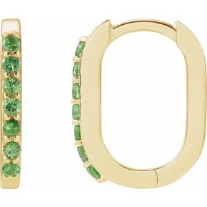 14K Yellow Gold 14 X 10.25 Mm 1.6 Mm Natural Tsavorite Garnet Round 1.5 Mm Pair Hinged Polished Natural Tsavorite Garnet Hoop Earrings