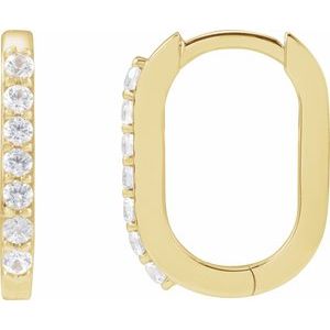 14K Yellow Gold 14 X 10.25 Mm 1.6 Mm Natural White Sapphire Round 1.5 Mm Pair Hinged Polished Natural White Sapphire Hoop Earrings