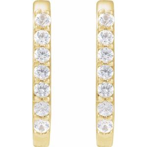 14K Yellow Gold 14 X 10.25 Mm 1.6 Mm Natural White Sapphire Round 1.5 Mm Pair Hinged Polished Natural White Sapphire Hoop Earrings