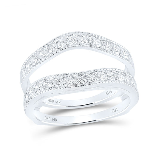 14K White Gold Womens Round Diamond Milgrain Wrap Ring Guard Enhancer 1 Cttw, Womens Size: 5-10
