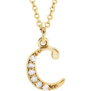 14K Yellow Gold Initial C Round 1 Mm G-H I1 0.03 Ctw Natural Diamond Initial Necklace, Length: 16 In