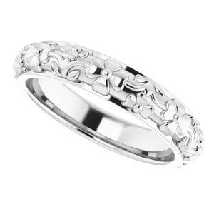 10k Yellow Or White Or Rose Gold Floral Half Round Band