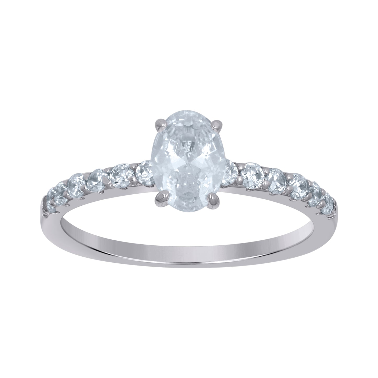 Sterling Silver Womens Oval Solitaire Cubic-Zirconia Oval Bridal Anniversary Engagement Wedding Ring