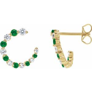 14K Yellow Gold Round 2.1 Mm Natural Tsavorite Garnet And 1/3 Ctw Natural Diamond Hoop Earrings