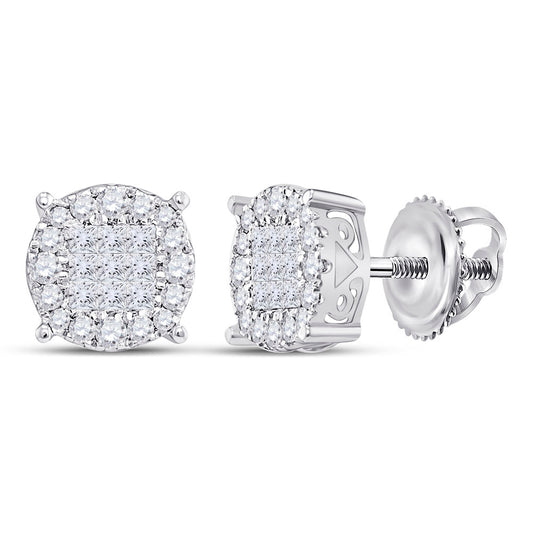 14K White Gold Womens Princess Diamond Fashion Cluster Earrings 1/4 Cttw