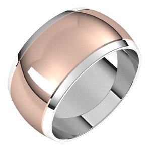 14K Yellow Or White Or Rose Gold Stepped Beveled-Edge Inlay Half Round Band
