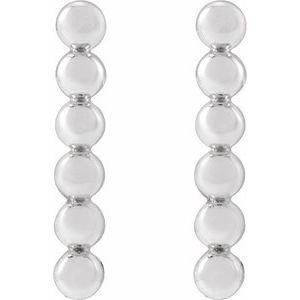 14K White Gold 9.5 X 1.5 Mm Pair Friction Backs Included Polished Beaded Bar Earrings