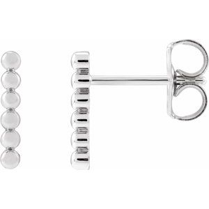 14K White Gold 9.5 X 1.5 Mm Pair Friction Backs Included Polished Beaded Bar Earrings