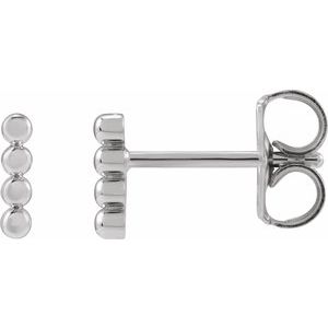 14K White Gold 6 X 1.5 Mm Pair Friction Backs Included Polished Beaded Bar Earrings