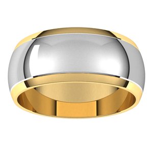 14K Yellow/White Gold  8 Mm Standard Standard Weight Half Round Grooves Size 9.5