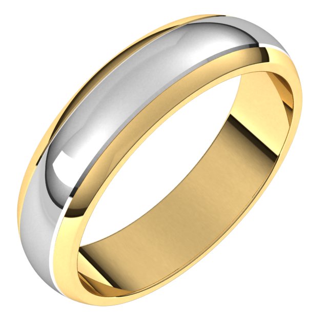 14K Yellow/Rose Or White/Yellow Gold Standard Stepped Beveled-Edge Inlay Half Round Grooves Band