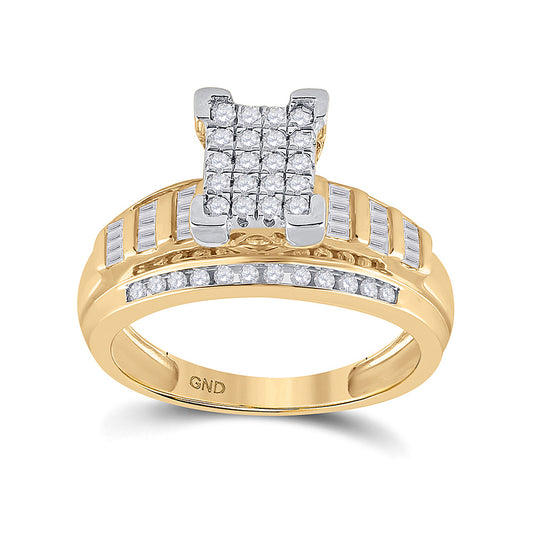 10K Yellow Gold Round Diamond Cluster Bridal Wedding Engagement Ring 1/2 Cttw, Womens Size: 5-10