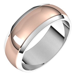 14K Yellow Or White Or Rose Gold Stepped Beveled-Edge Inlay Half Round Band