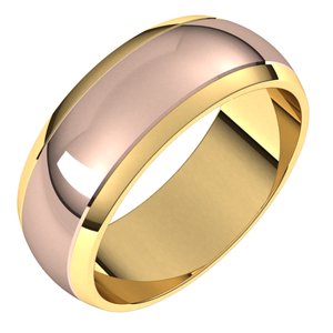 14K Yellow Or White Or Rose Gold Stepped Beveled-Edge Inlay Half Round Band