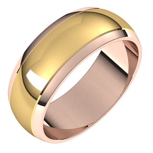 14K Yellow Or White Or Rose Gold Stepped Beveled-Edge Inlay Half Round Band