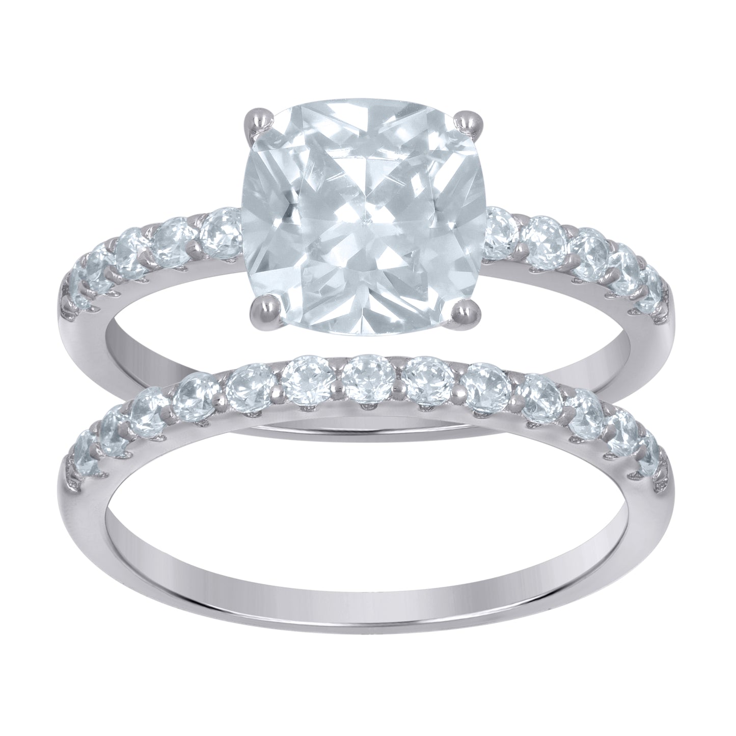 Sterling Silver Womens Cubic-Zirconia Duo Bridal Anniversary Wedding Engagement Band Ring Set