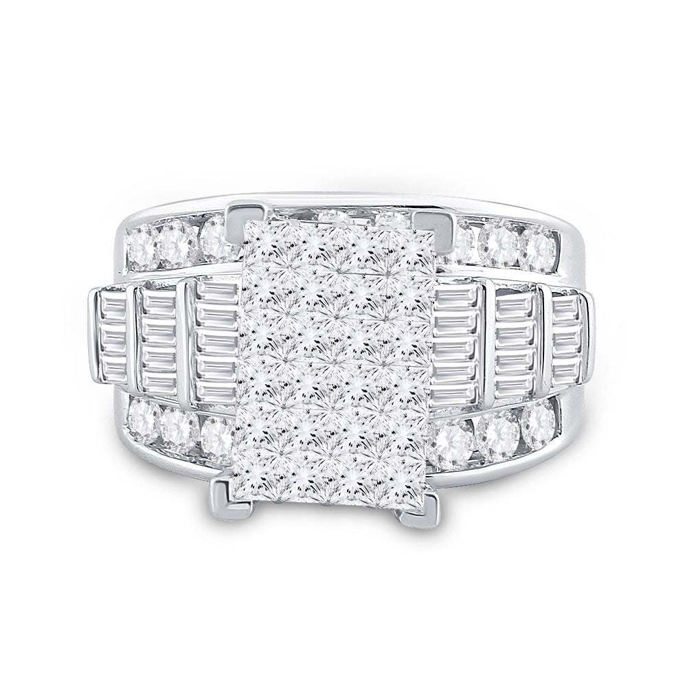 10K White Gold Princess Diamond Cluster Bridal Wedding Engagement Ring 3 Cttw, Womens Size: 5-10