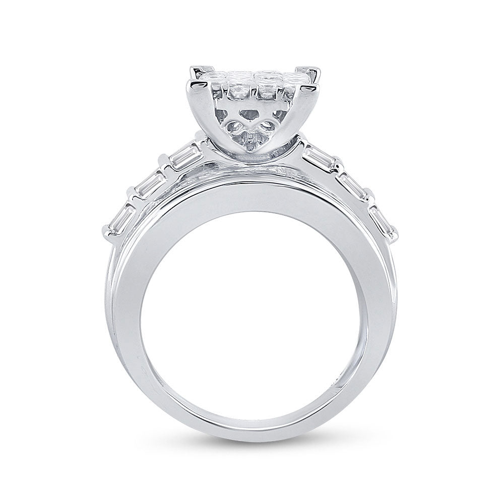 10K White Gold Princess Diamond Cluster Bridal Wedding Engagement Ring 3 Cttw, Womens Size: 5-10