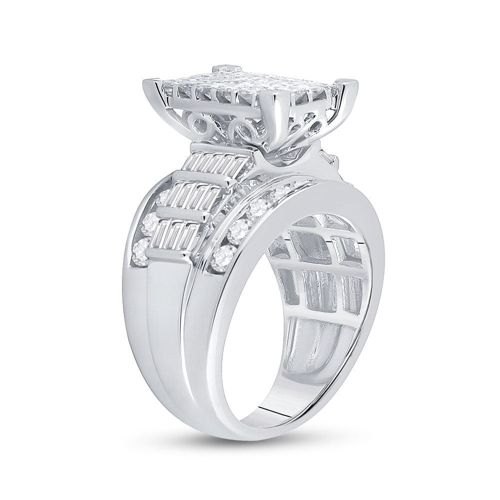 10K White Gold Princess Diamond Cluster Bridal Wedding Engagement Ring 3 Cttw, Womens Size: 5-10