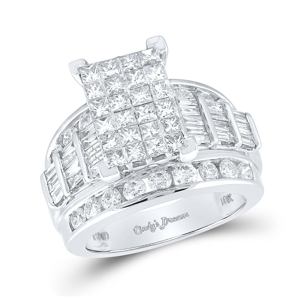 10K White Gold Princess Diamond Cluster Bridal Wedding Engagement Ring 3 Cttw, Womens Size: 5-10