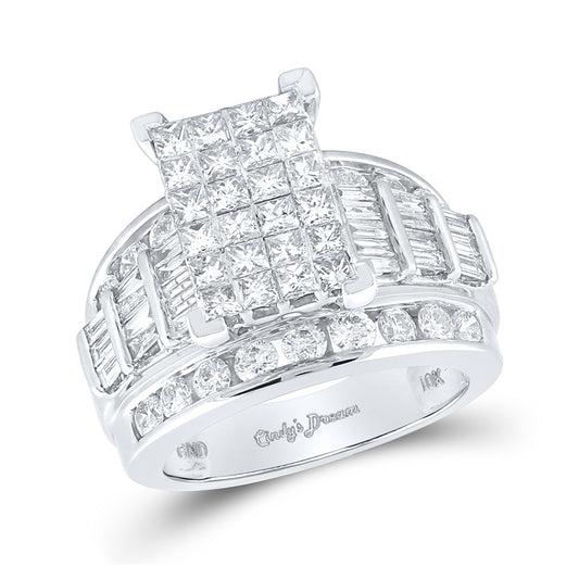 10K White Gold Princess Diamond Cluster Bridal Wedding Engagement Ring 3 Cttw, Womens Size: 5-10