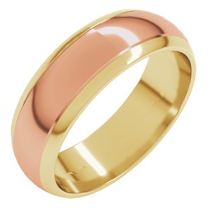 14K Yellow Or White Or Rose Gold Stepped Beveled-Edge Inlay Half Round Band