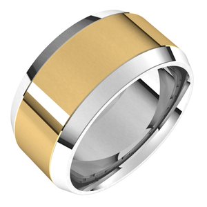 14K Yellow Or White Or Rose Gold Stepped Beveled-Edge Inlay Comfort-Fit Flat Band