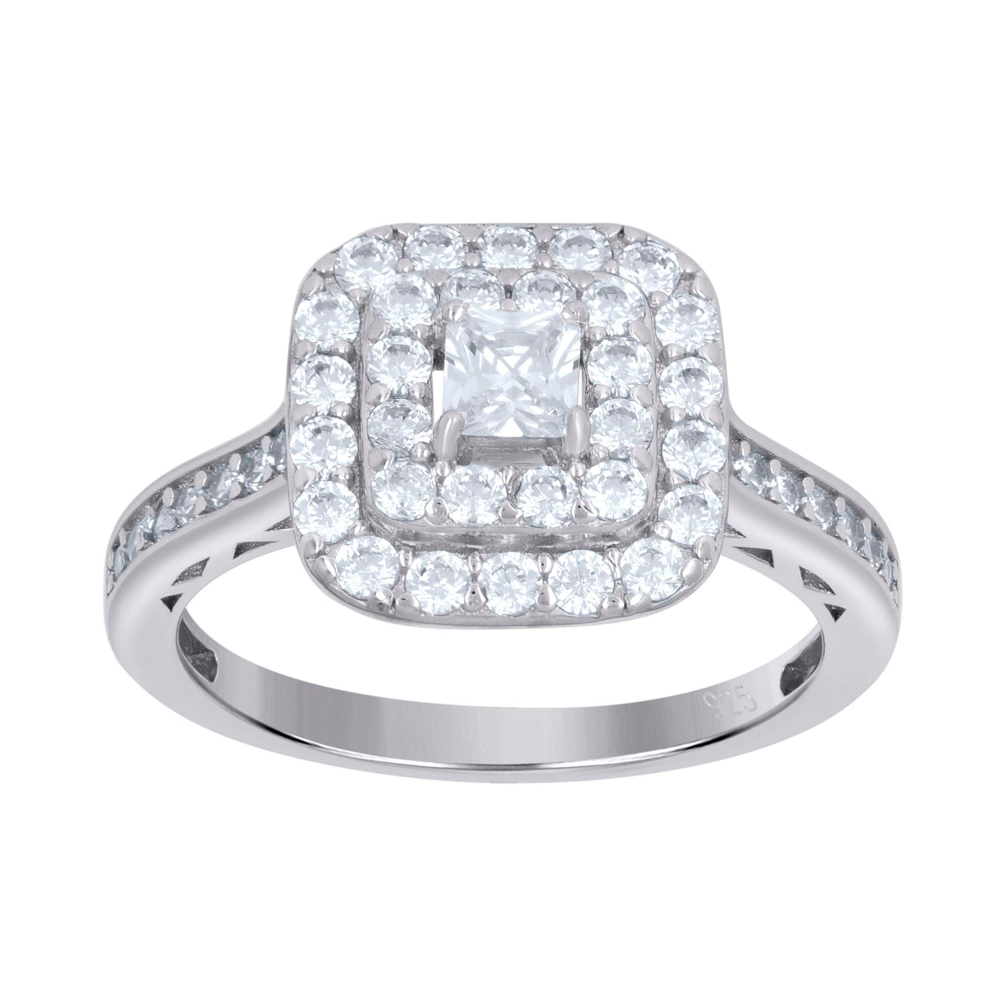 Sterling Silver Womens Princess-Cut Solitaire Cubic-Zirconia Square Head Bridal Anniversary Engagement Wedding Ring