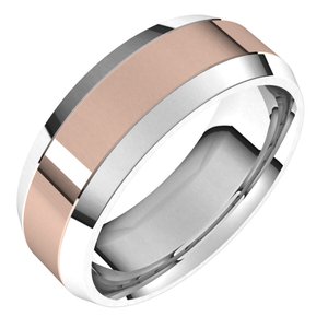 14K Yellow Or White Or Rose Gold Stepped Beveled-Edge Inlay Comfort-Fit Flat Band