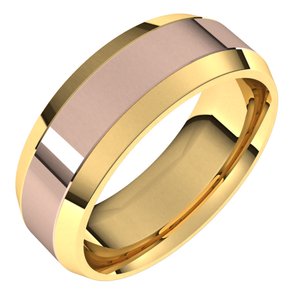 14K Yellow Or White Or Rose Gold Stepped Beveled-Edge Inlay Comfort-Fit Flat Band