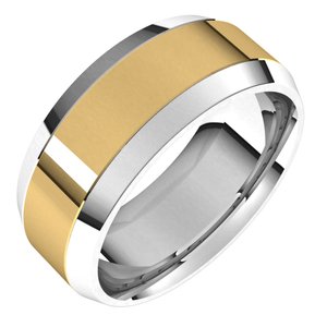 14K Yellow Or White Or Rose Gold Stepped Beveled-Edge Inlay Comfort-Fit Flat Band