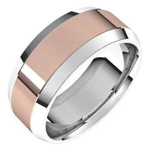 14K Yellow Or White Or Rose Gold Stepped Beveled-Edge Inlay Comfort-Fit Flat Band