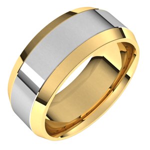 14K Yellow Or White Or Rose Gold Stepped Beveled-Edge Inlay Comfort-Fit Flat Band