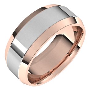 14K Yellow Or White Or Rose Gold Stepped Beveled-Edge Inlay Comfort-Fit Flat Band