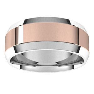 14K Yellow Or White Or Rose Gold Stepped Beveled-Edge Inlay Comfort-Fit Flat Band