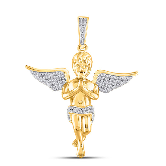 10K Yellow Gold Mens Round Diamond Angel Charm Pendant 1/2 Cttw, Length: 1.77 In, Width: 1.16 In